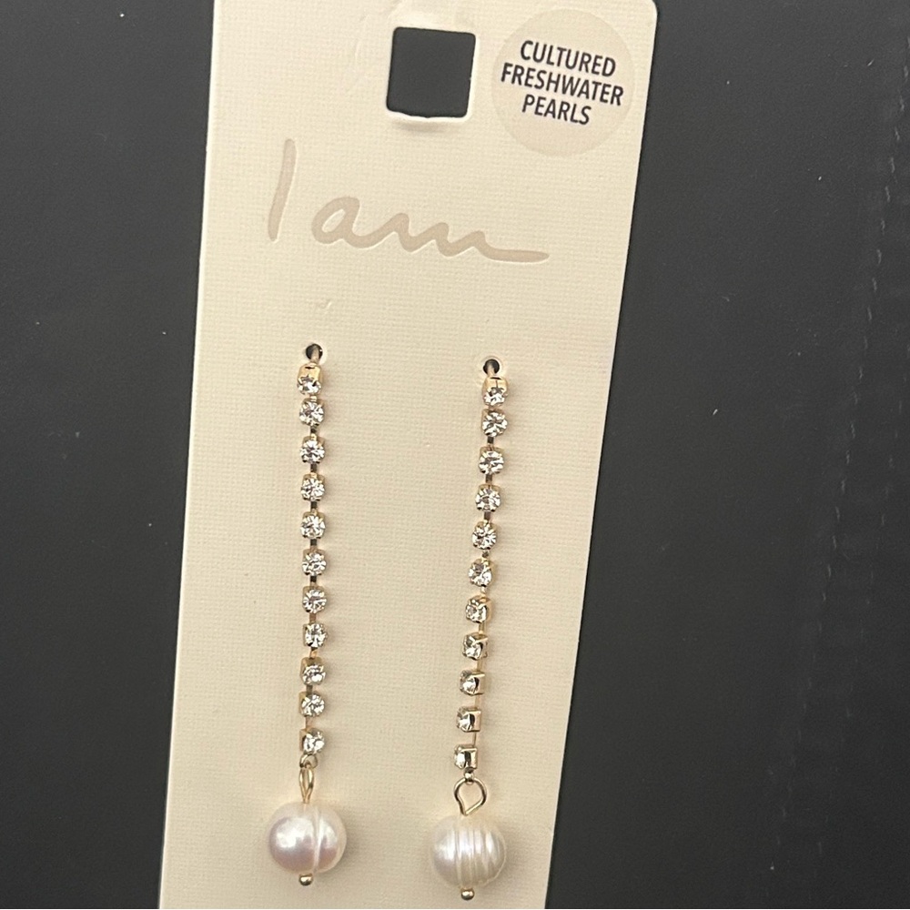 Cultured Freshwater Pearls & CZ Gold Drop Earrings